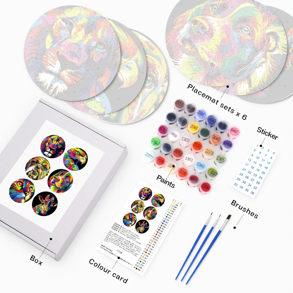 Paint by Numbers Placemats 6 Pieces - Vibrant Animal Free Shipping - Paintarthub