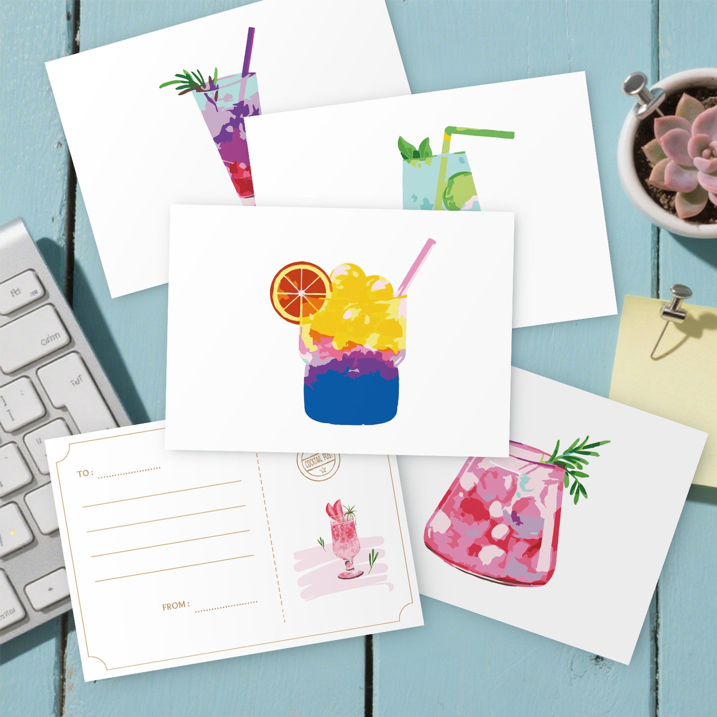 Summer Drinks Paint by Numbers Postcard Kit – Set of 5 Cards Free Shipping - Paintarthub