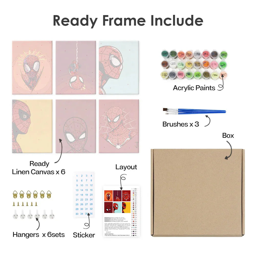 Mini Paint by Numbers 6 Pieces - Spider-Man Action Hero Free Shipping - Paintarthub
