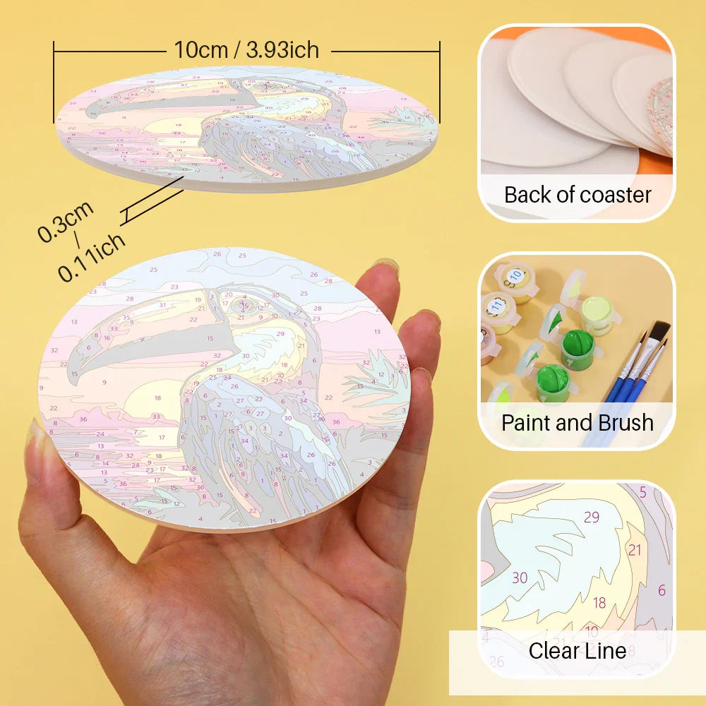 Paint by Numbers Coasters 6 Pieces - Tropical Bird Free Shipping - Paintarthub