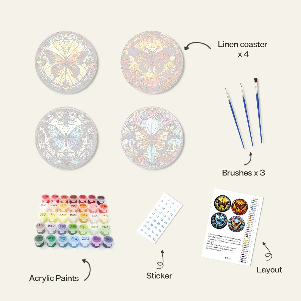Paint by Numbers Coasters 4 Pieces - Colorful Butterfly Free Shipping - Paintarthub