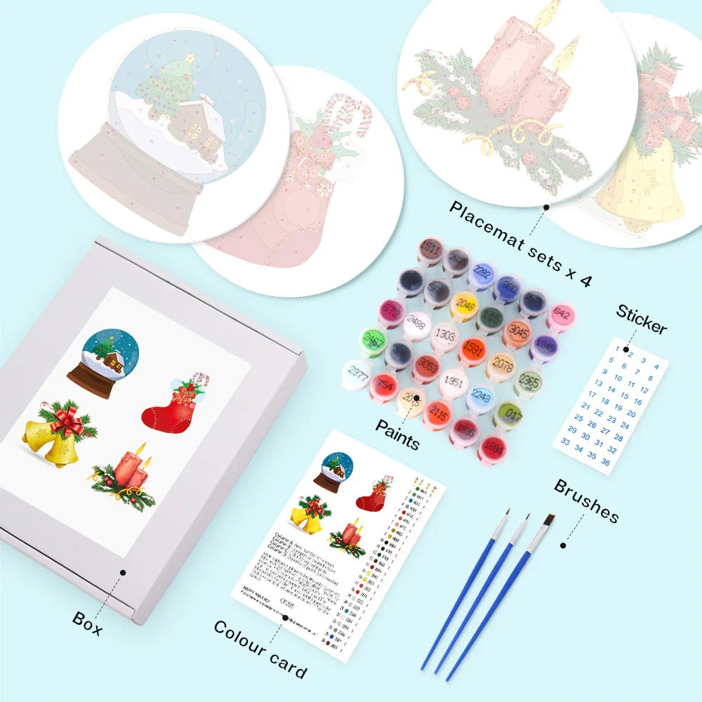 Paint by Numbers Placemats 4 Pieces - Christmas Decorations Free Shipping - Paintarthub