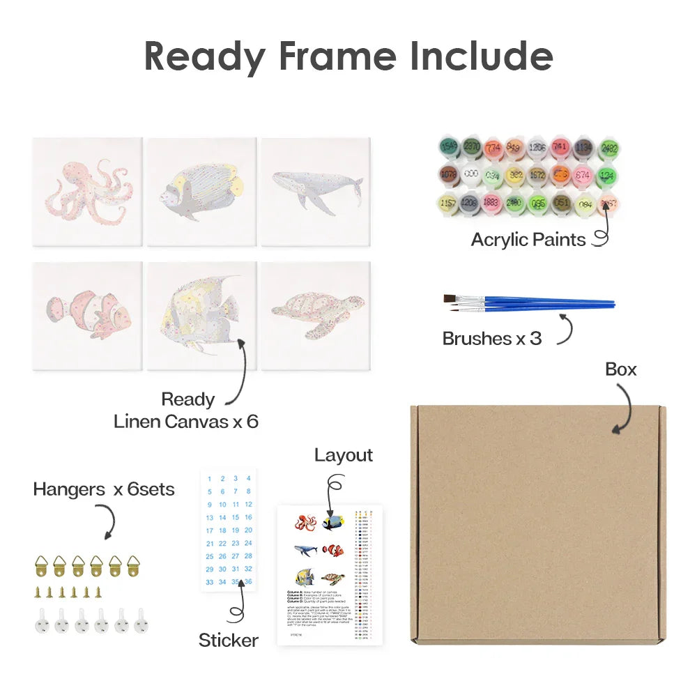 Mini Paint by Numbers 6 Pieces - Ocean Wonders Free Shipping - Paintarthub