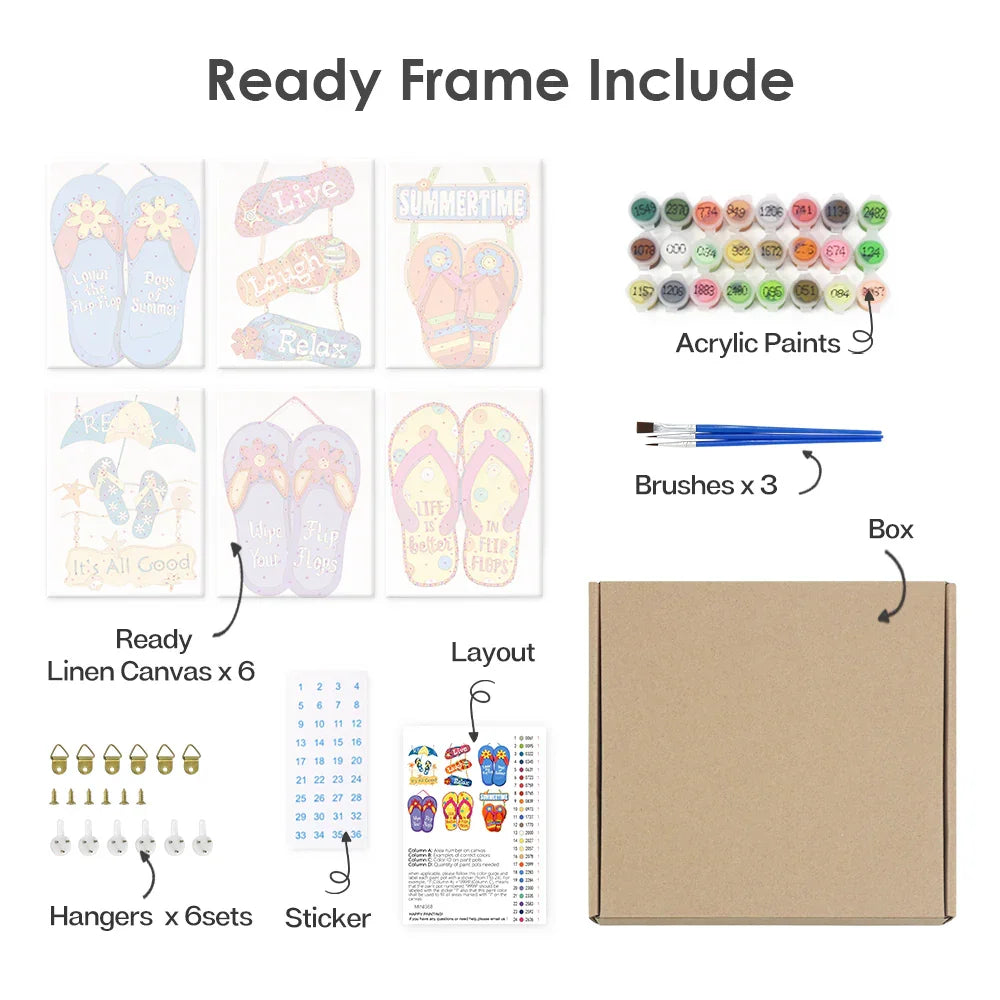 Mini Paint by Numbers 6 Pieces - Summer Vibes Free Shipping - Paintarthub