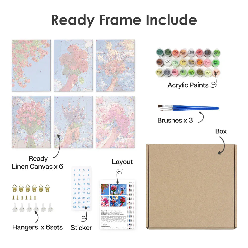 Mini Paint by Numbers 6 Pieces - Blooming Flowers Free Shipping - Paintarthub