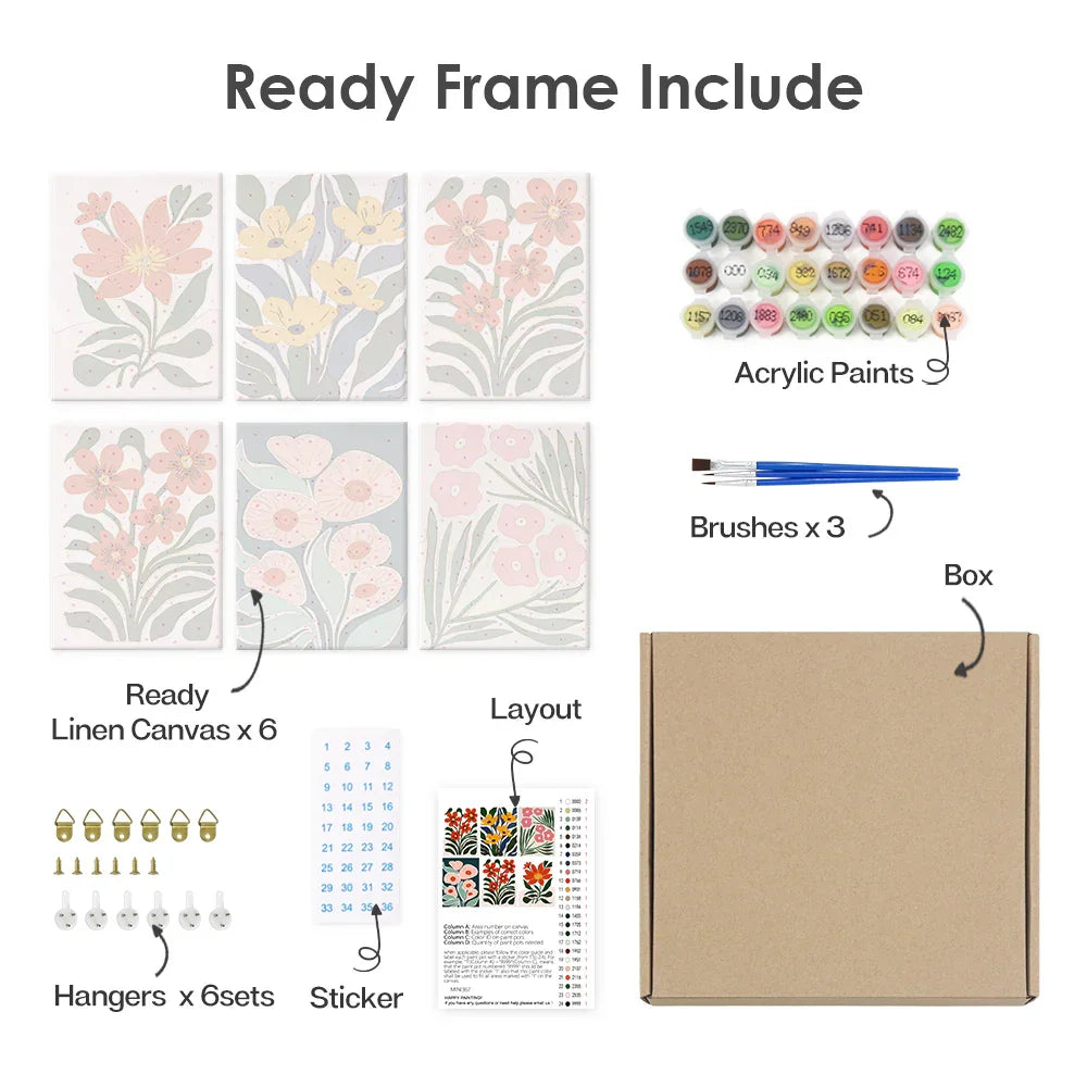 Mini Paint by Numbers 6 Pieces - Bold Flower Free Shipping - Paintarthub