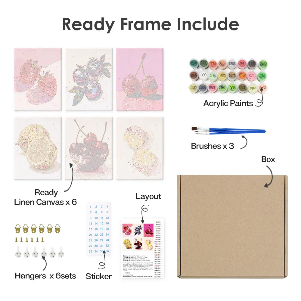 Mini Paint by Numbers 6 Pieces - Fruity Delights Free Shipping - Paintarthub