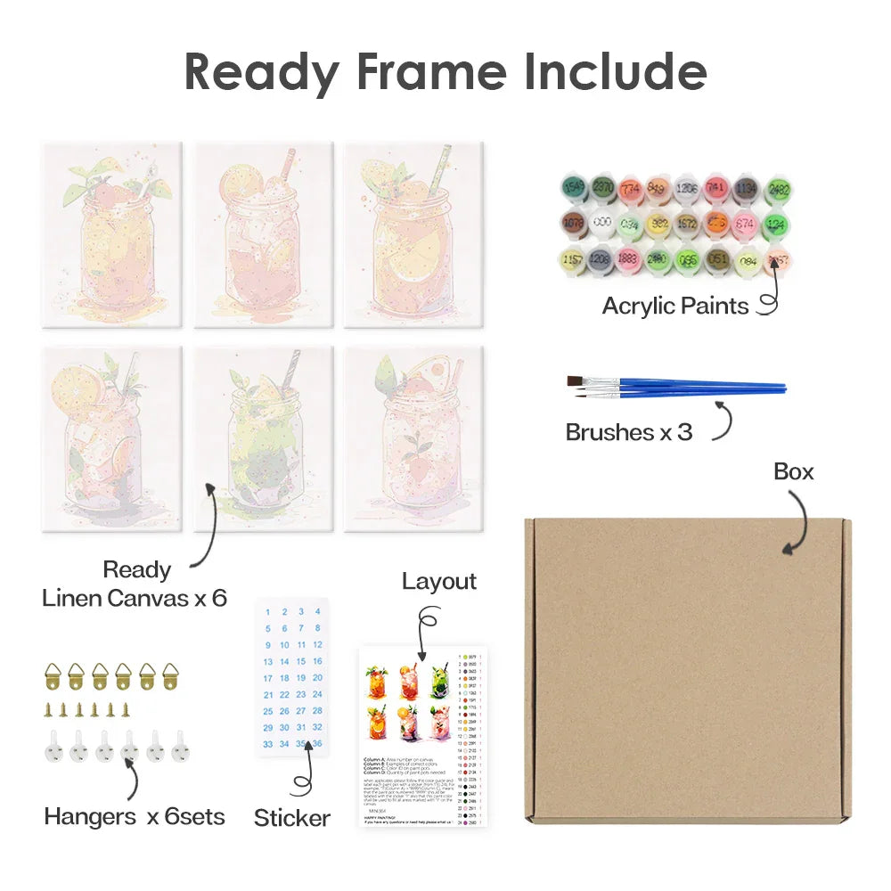 Mini Paint by Numbers 6 Pieces - Summer Drinks Free Shipping - Paintarthub