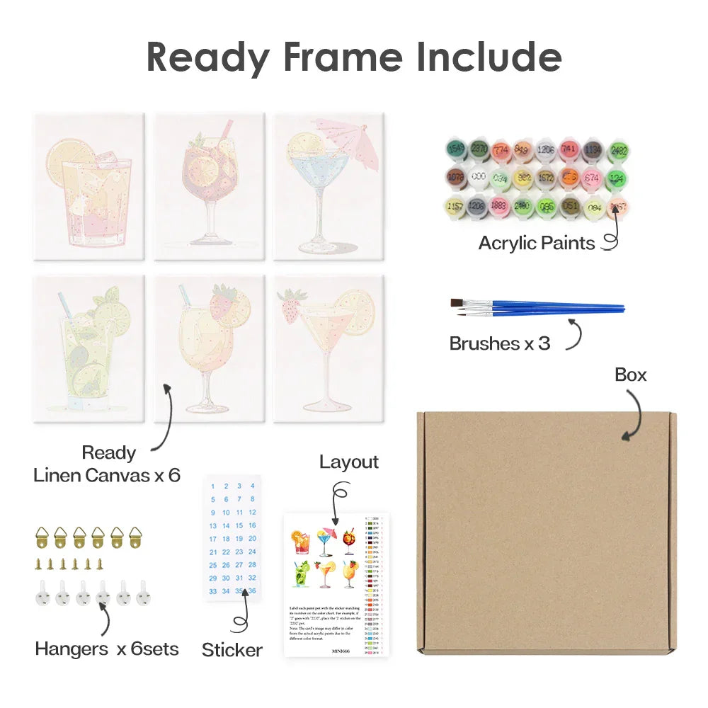 Mini Paint by Numbers 6 Pieces - Summer Refreshing Drinks Free Shipping - Paintarthub