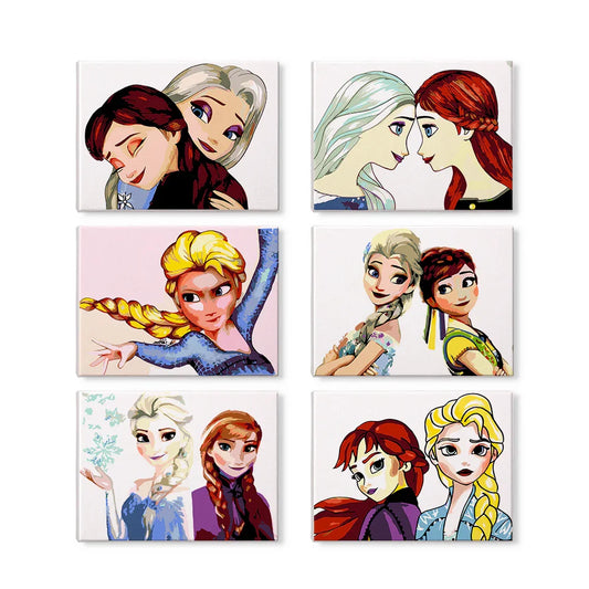 Mini Paint by Numbers 6 Pieces - Elsa & Anna Sisterly Love Free Shipping - Paintarthub
