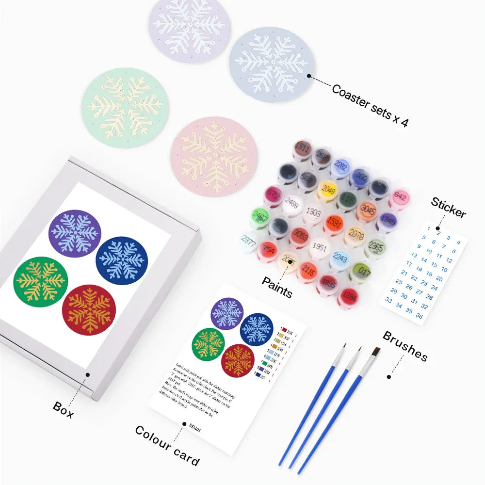 Paint by Numbers Coasters 4 Pieces - Colorful Snowflake Free Shipping - Paintarthub