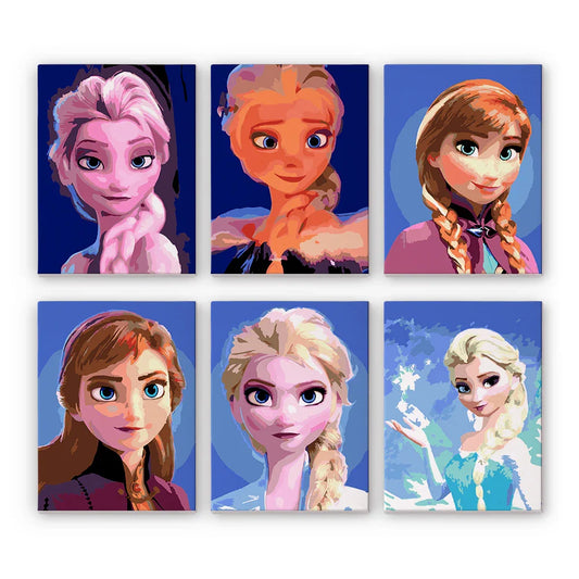 Mini Paint by Numbers 6 Pieces - Frozen Princesses Free Shipping - Paintarthub