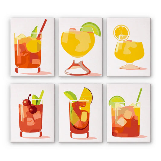 Mini Paint by Numbers 6 Pieces - Colorful Cocktails Free Shipping - Paintarthub