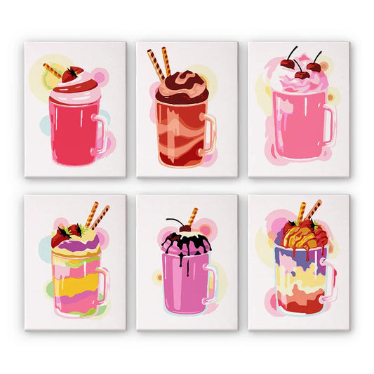 Mini Paint by Numbers 6 Pieces - Milkshake Masterpieces Free Shipping - Paintarthub