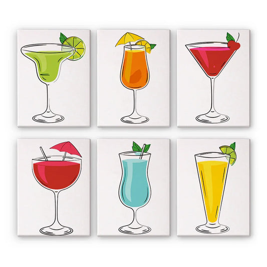 Mini Paint by Numbers 6 Pieces - Cocktail Art Free Shipping - Paintarthub