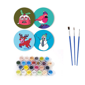 Paint by Numbers Coasters 4 Pieces - Winter Cartoon Character Free Shipping - Paintarthub
