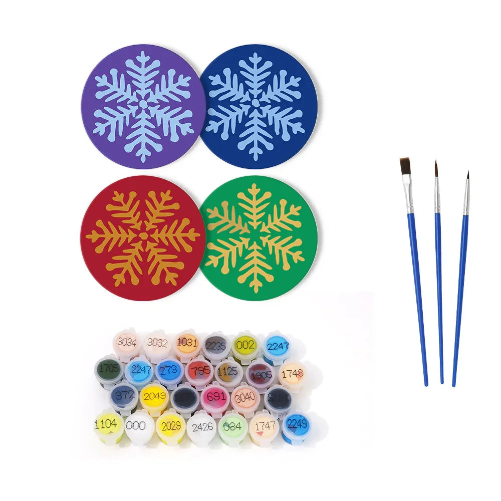 Paint by Numbers Coasters 4 Pieces - Colorful Snowflake Free Shipping - Paintarthub