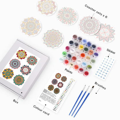 Paint by Numbers Coasters 6 Pieces - Mandala Pattern Free Shipping - Paintarthub