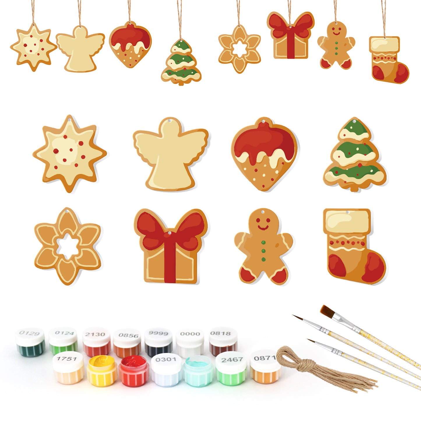 Gingerbread Cookie Ornaments Paint by Numbers Kit (8pcs) Free Shipping - Paintarthub