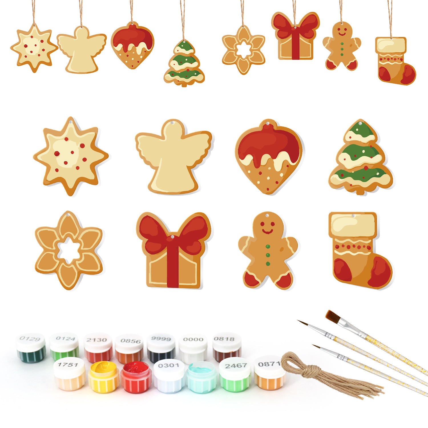 Gingerbread Cookie Ornaments Paint by Numbers Kit (8pcs) Free Shipping - Paintarthub