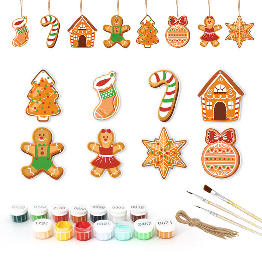 Gingerbread Village – Christmas Ornament Paint by Numbers Kit (8pcs) Free Shipping - Paintarthub