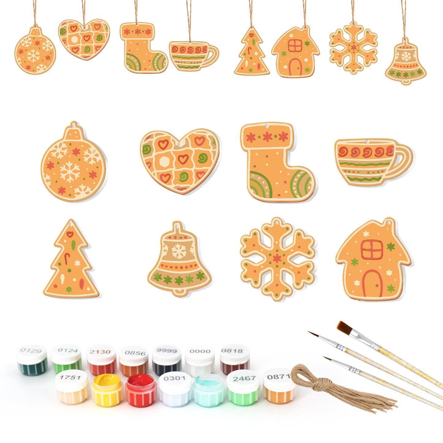 Gingerbread House Ornaments Paint by Numbers Kit (8pcs) Free Shipping - Paintarthub