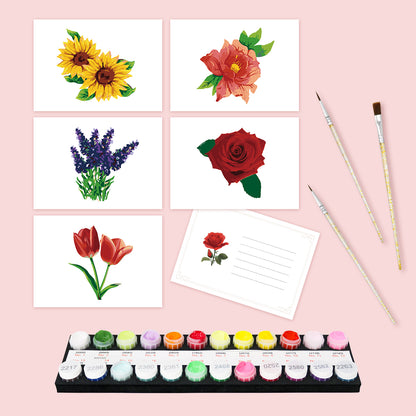Floral Paint by Numbers Postcard Kit – Set of 5 Cards