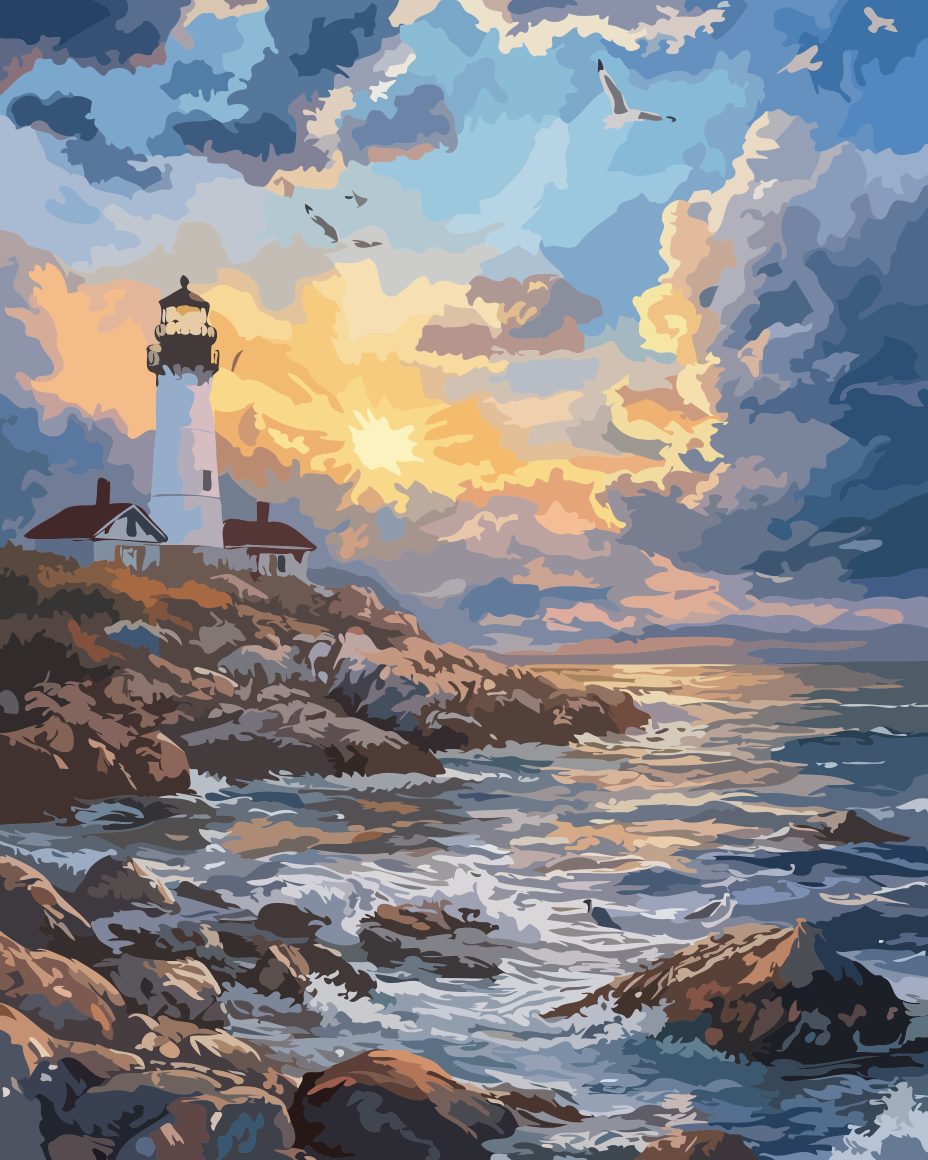Lighthouse Sunset Paint by Numbers for Adults by Paintarthub