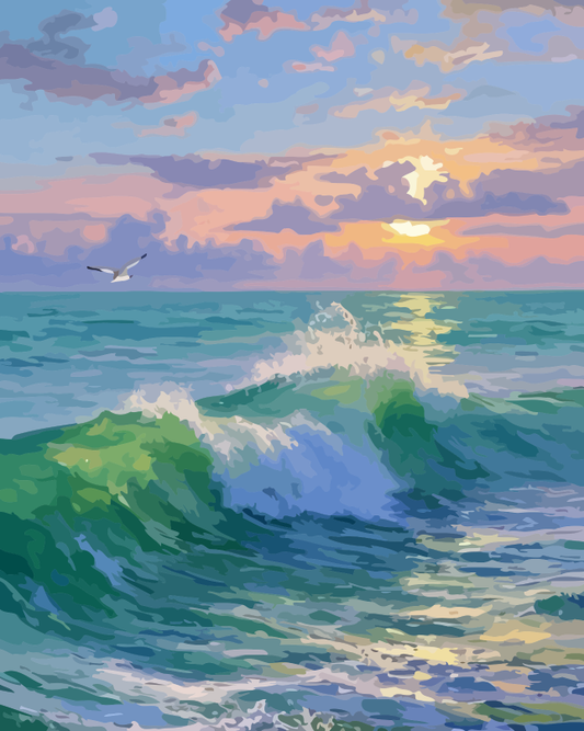 Sunset Ocean Waves Paint by Numbers for Adults by Paintarthub