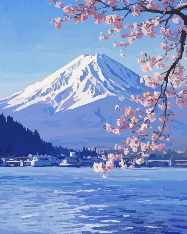 Mount Fuji Cherry Blossom Paint by Numbers for Adults by Paintarthub