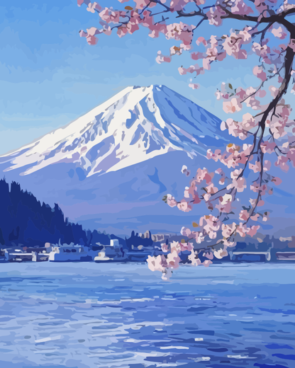 Mount Fuji Cherry Blossom Paint by Numbers for Adults by Paintarthub