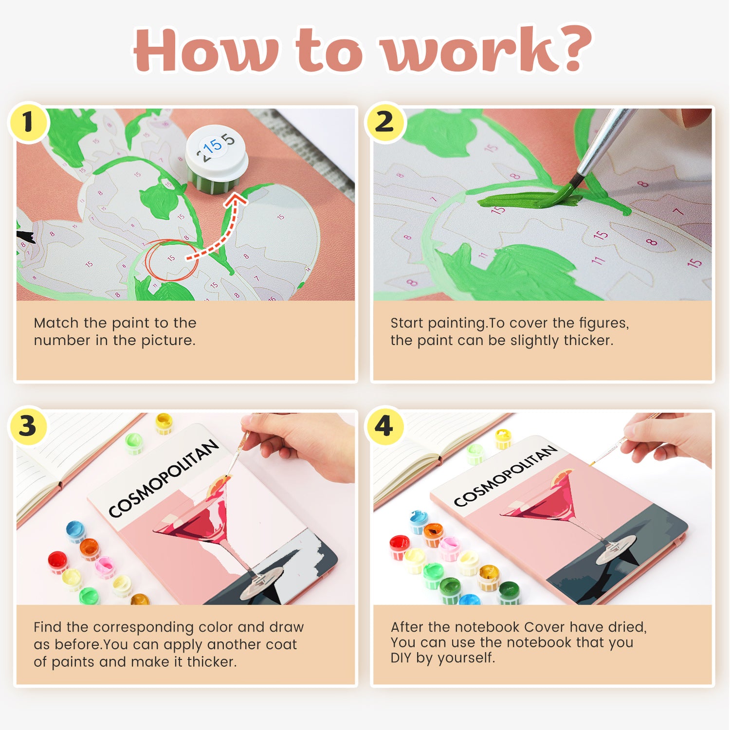 Cocktail Paint by Numbers Notebook - Cosmopolitan Free Shipping - Paintarthub