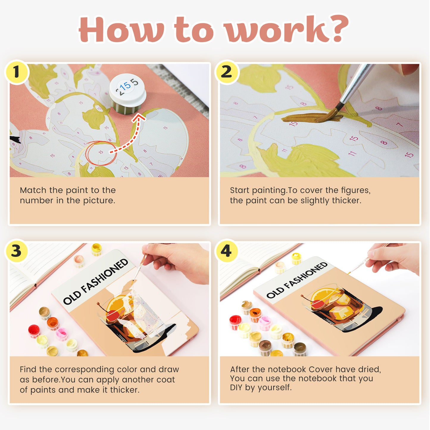 Cocktail Paint by Numbers Notebook - Old Fashioned Free Shipping - Paintarthub