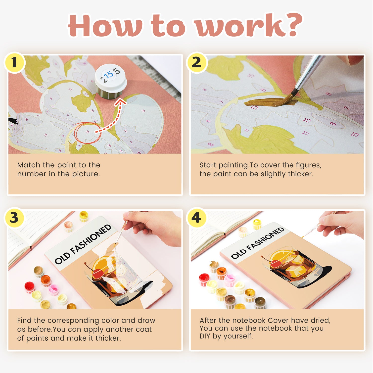 Cocktail Paint by Numbers Notebook - Old Fashioned Free Shipping - Paintarthub