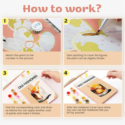 Cocktail Paint by Numbers Notebook - Old Fashioned Free Shipping - Paintarthub