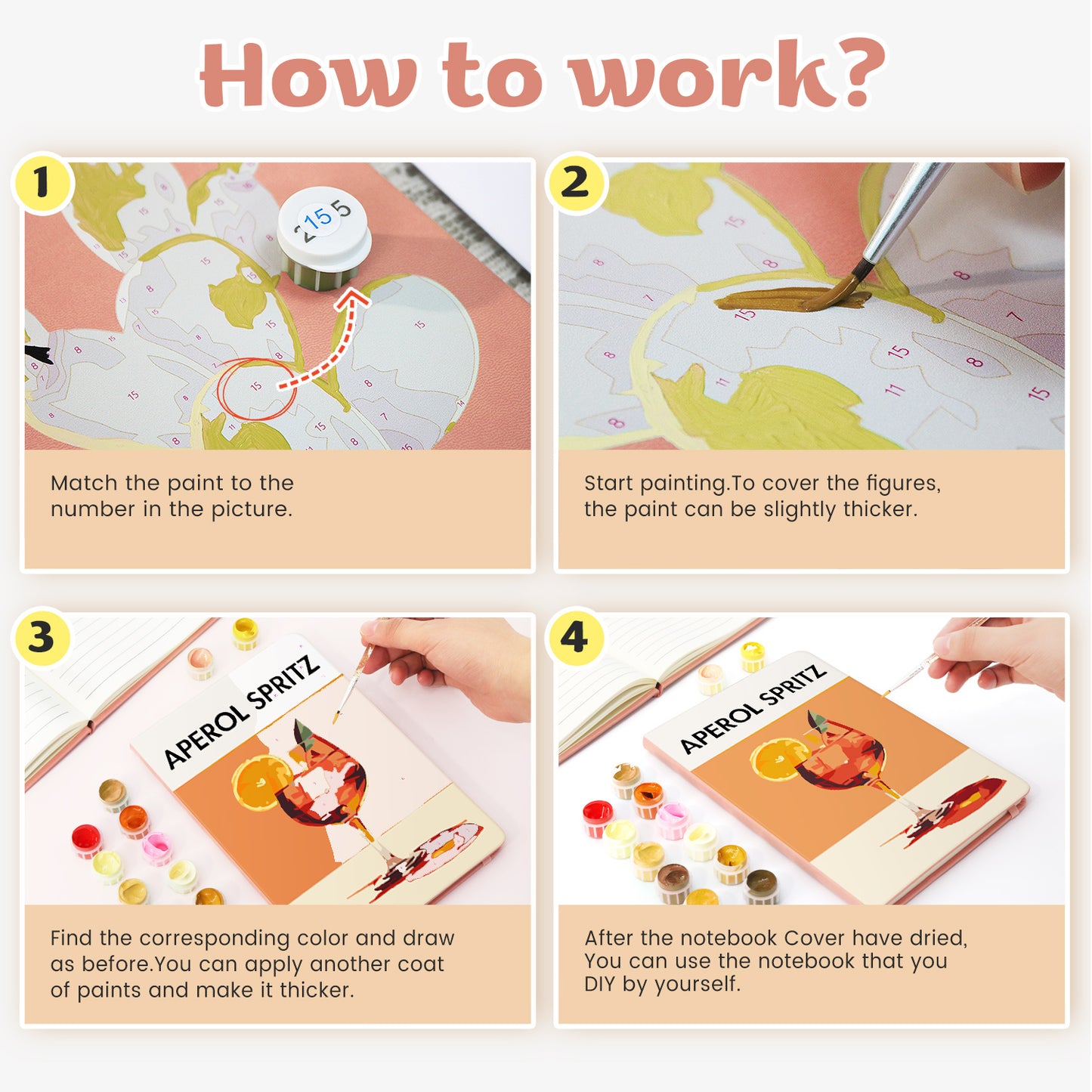 Cocktail Paint by Numbers Notebook - Aperol Spritz Free Shipping - Paintarthub