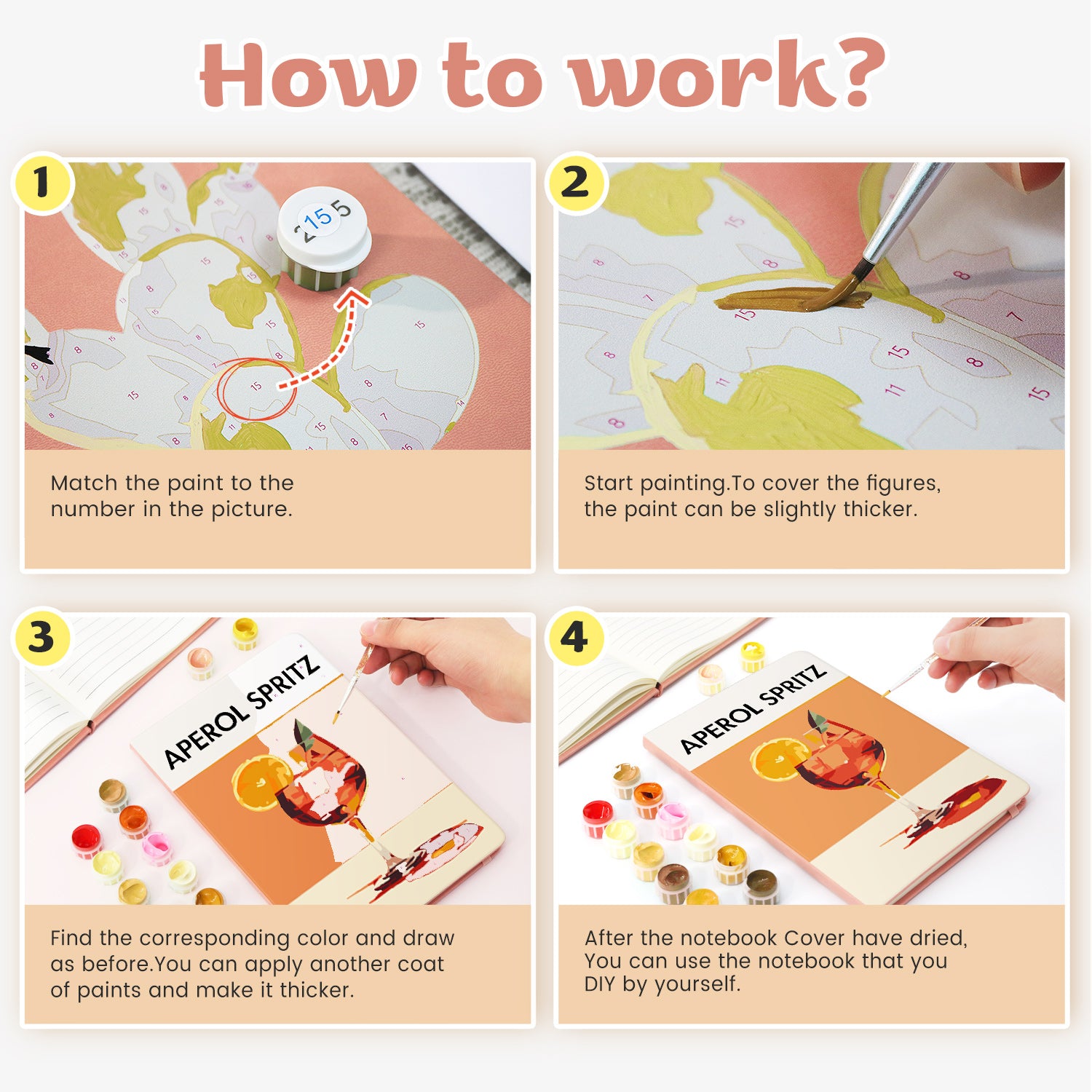 Cocktail Paint by Numbers Notebook - Aperol Spritz Free Shipping - Paintarthub