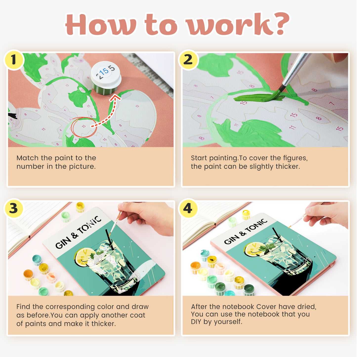 Cocktail Paint by Numbers Notebook - Gin & Tonic Free Shipping - Paintarthub