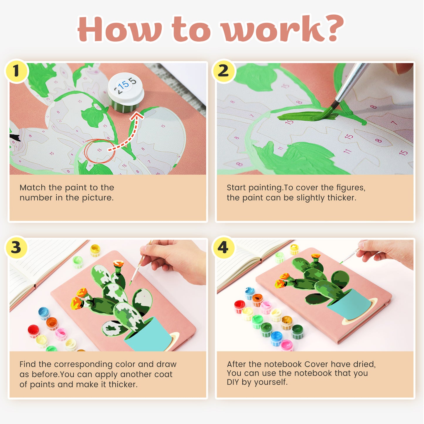 Plant Paint by Numbers Notebook - Flowering Cactus Free Shipping - Paintarthub