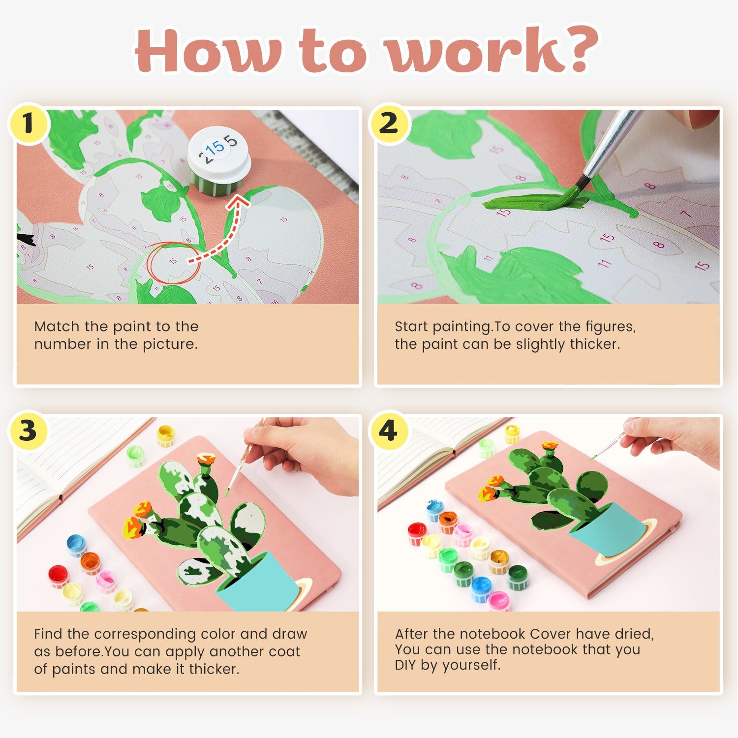 Plant Paint by Numbers Notebook - Flowering Cactus Free Shipping - Paintarthub