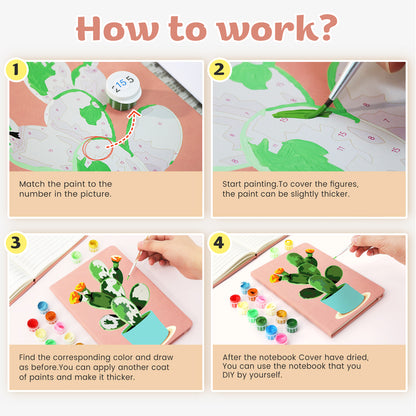 Plant Paint by Numbers Notebook - Flowering Cactus Free Shipping - Paintarthub