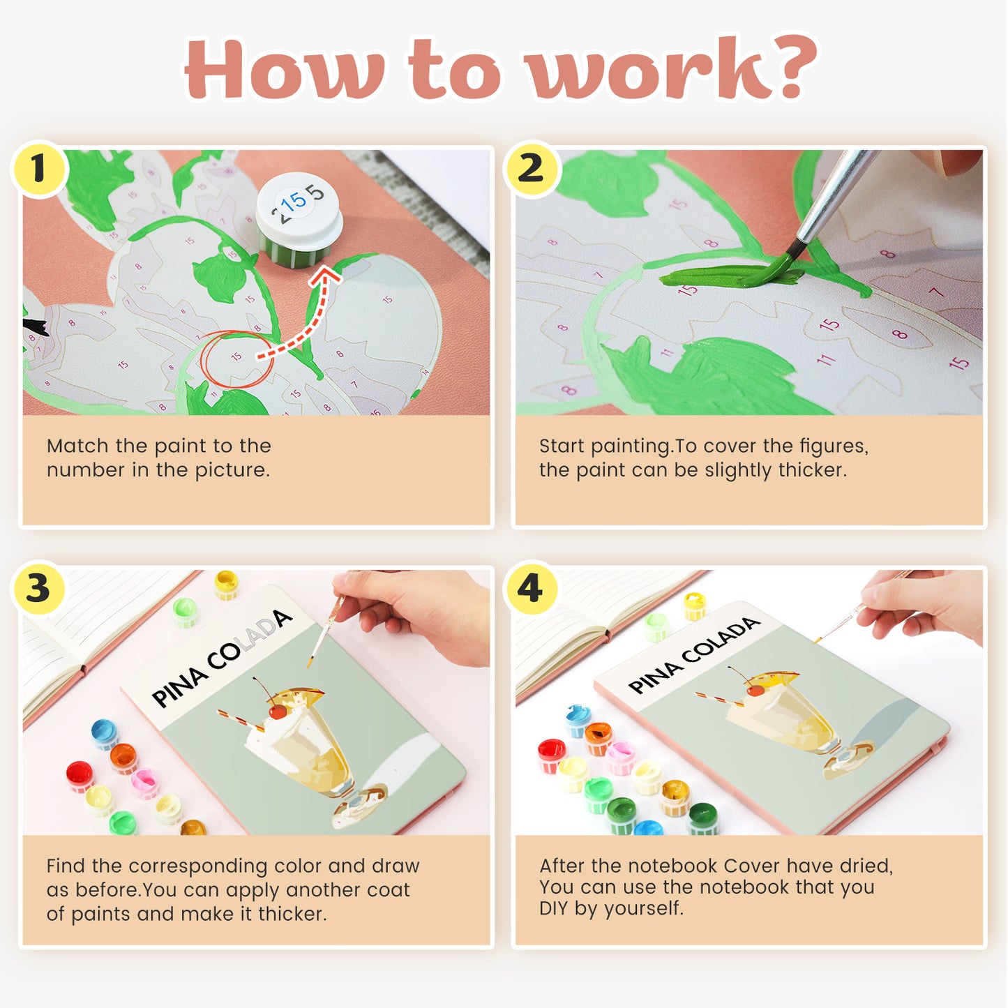 Cocktail Paint by Numbers Notebook - Pina Colada Free Shipping - Paintarthub