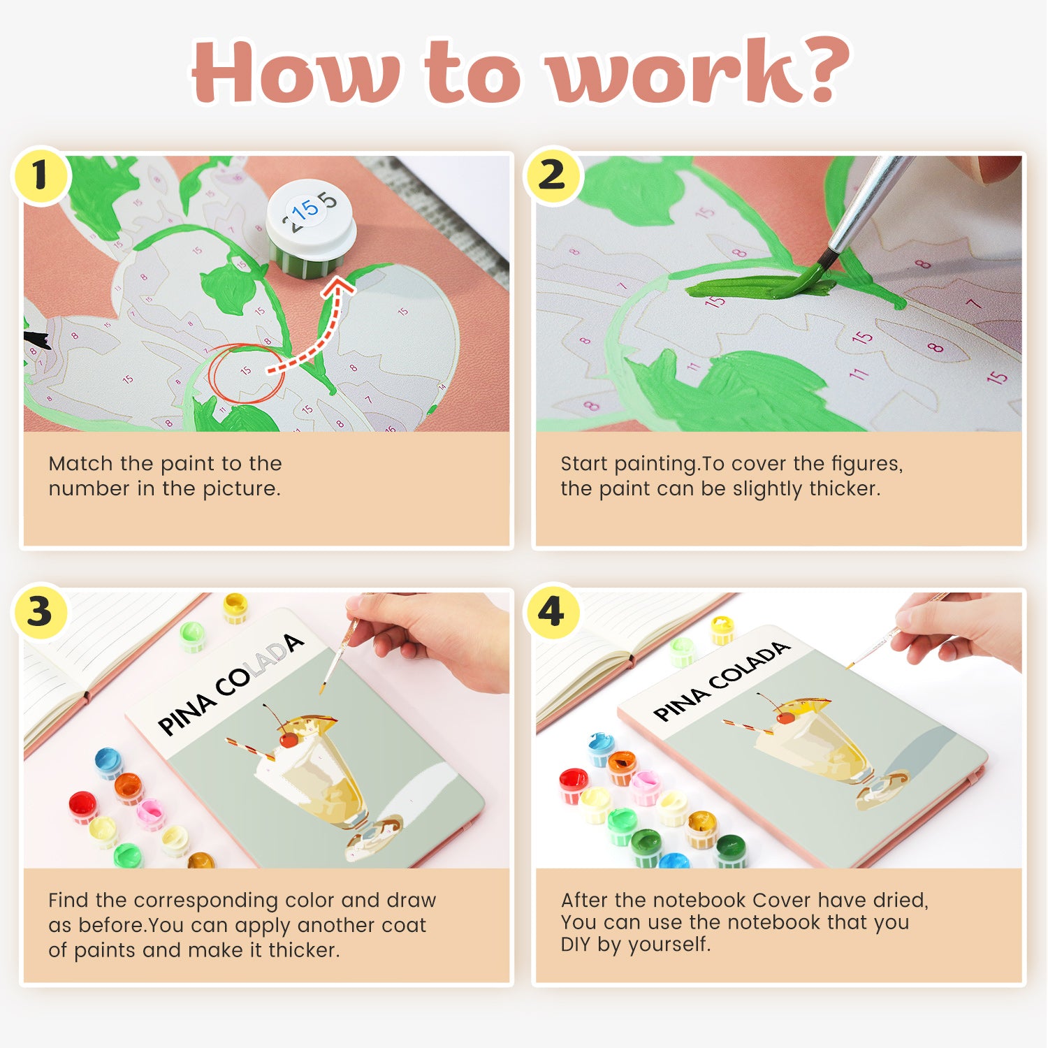 Cocktail Paint by Numbers Notebook - Pina Colada Free Shipping - Paintarthub