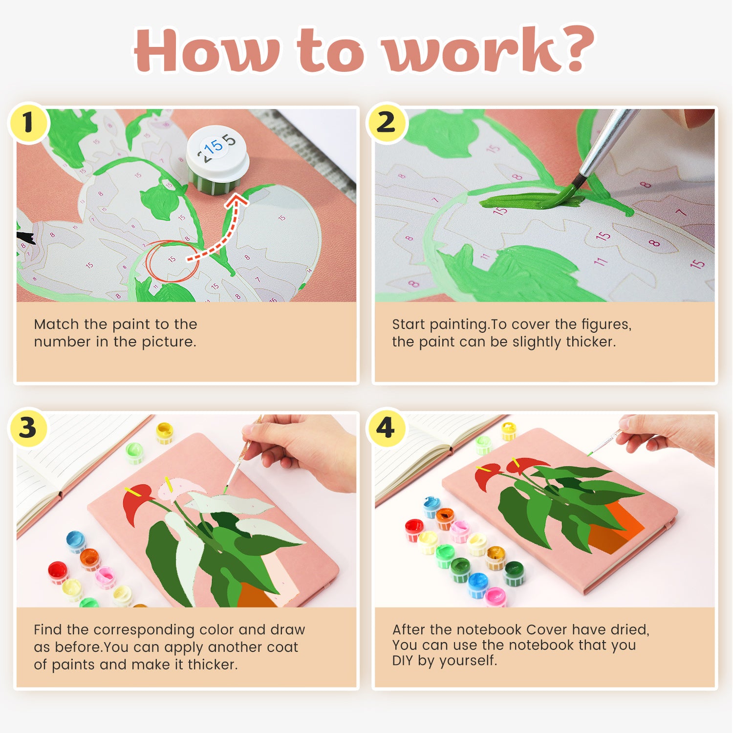 Plant Paint by Numbers Notebook - Anthurium Free Shipping - Paintarthub