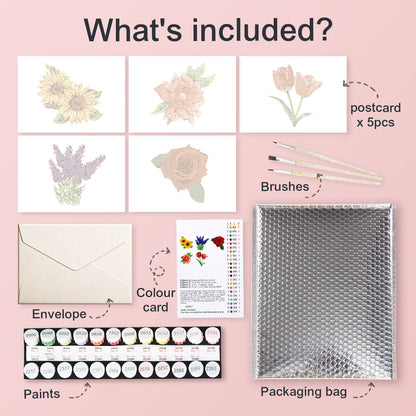 Floral Paint by Numbers Postcard Kit – Set of 5 Cards