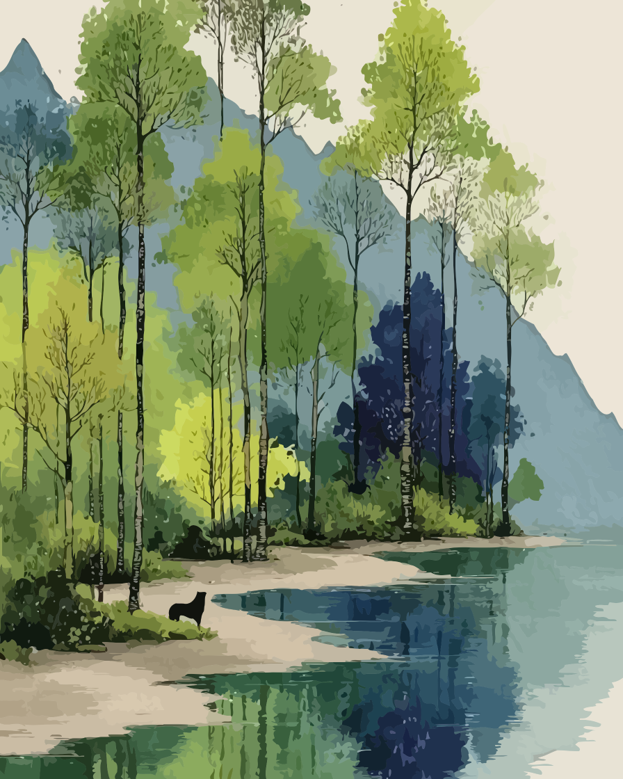 Forest Lake Countryside Paint by Numbers for Adults by Paintarthub