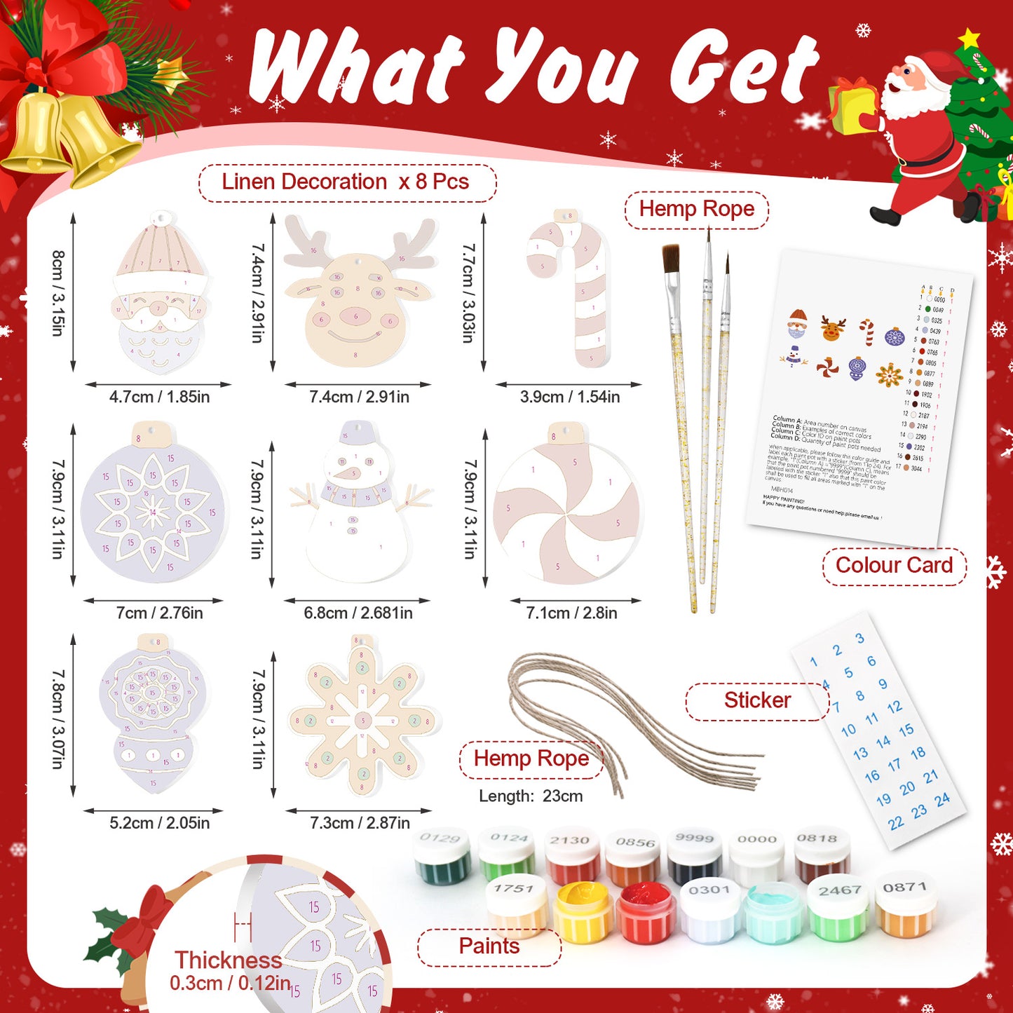 Nordic Christmas Ornaments Paint by Numbers Kit (8pcs) Free Shipping - Paintarthub