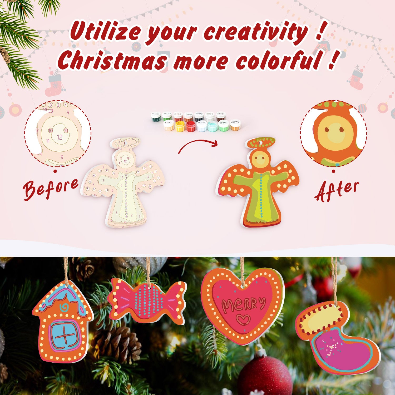 Colorful Christmas Ornaments Paint by Numbers Kit (8pcs) Free Shipping - Paintarthub