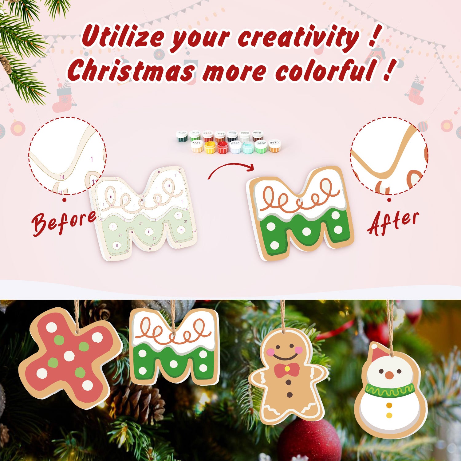 Christmas Letter Ornaments Paint by Numbers Kit (8pcs) Free Shipping - Paintarthub
