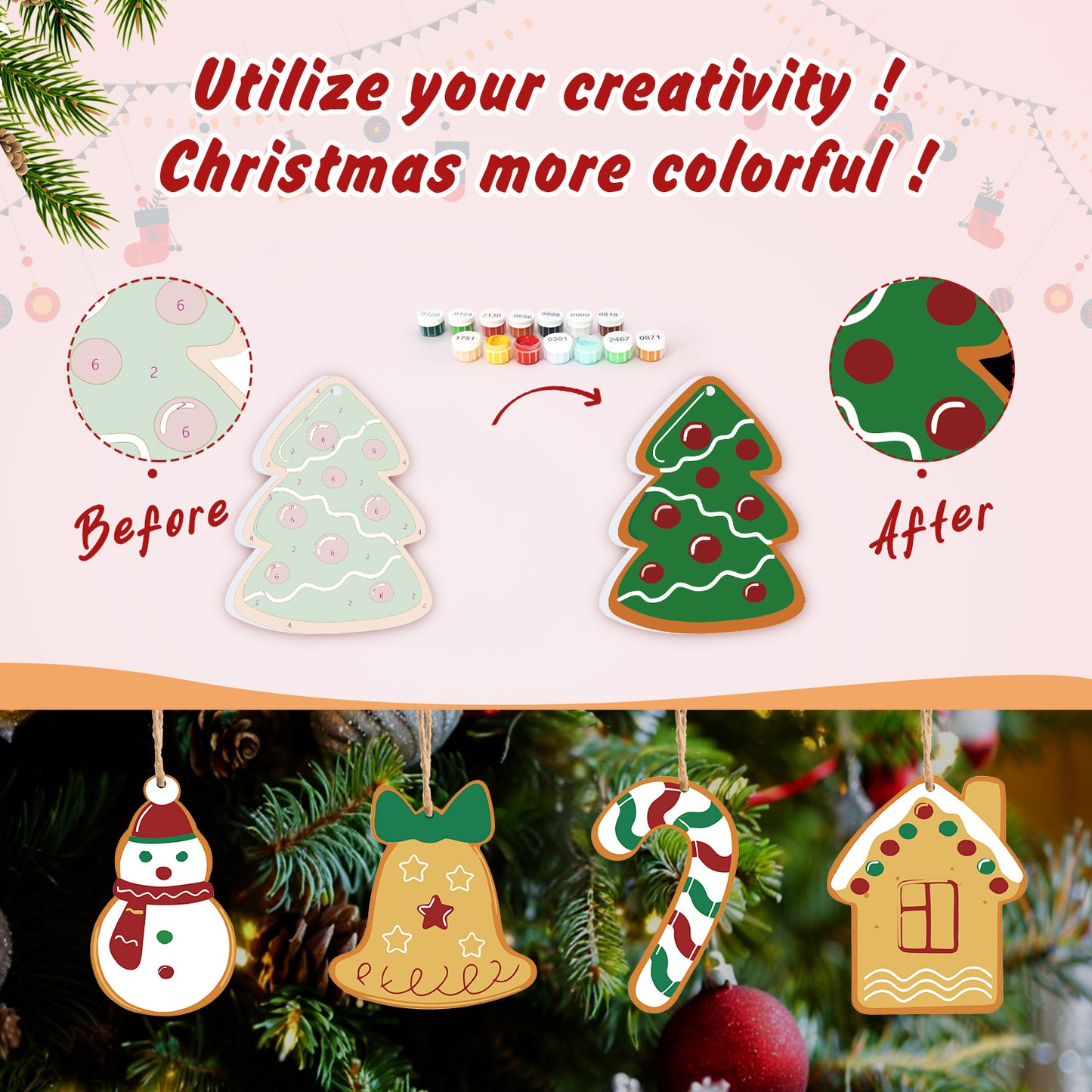 Sunny Holiday Cheer – Festive Ornament Paint by Numbers Kit (8pcs) Free Shipping - Paintarthub